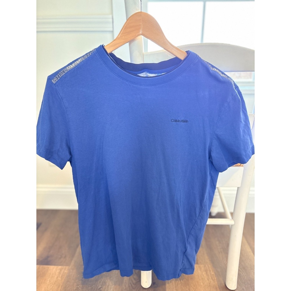 Calvin Klein Womens Royal Blue T-Shirt Embroidered Logo Size Small S